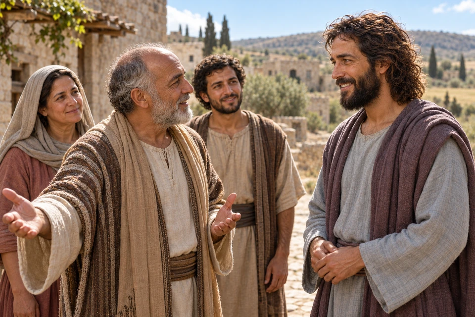 Samaritan townspeople meet Jesus and ask Him to stay with them.