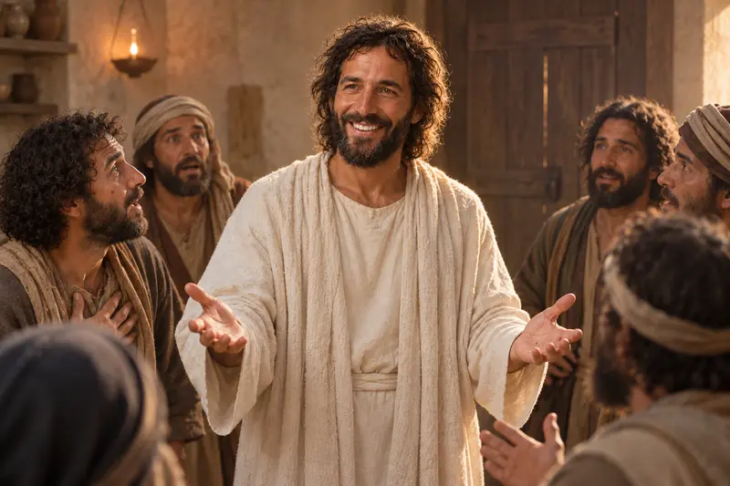 The risen Jesus Christ speaking peace among His disciples