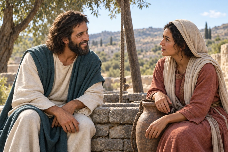 Jesus Christ speaking with the Samaritan woman at the well