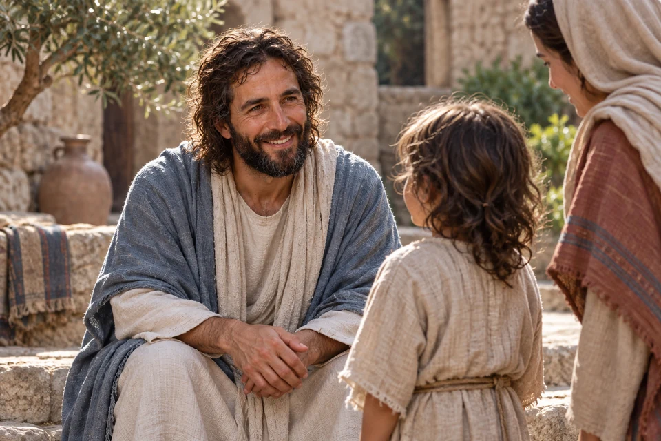 Jesus welcomes a child and an accompanying adult. Read His invitation to let children come to Him.