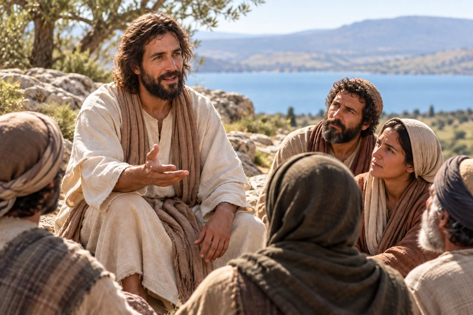 Jesus speaks while those around Him listen. Bring a question to His teachings.