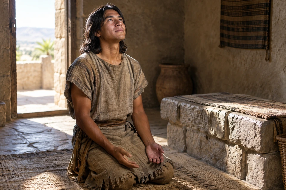 Hope in a prayer for mercy. A man pauses in prayer, his expression opening toward hope.
