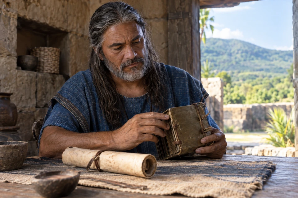 Receive the voices of the record. A reader attends closely to a record held in his hands.