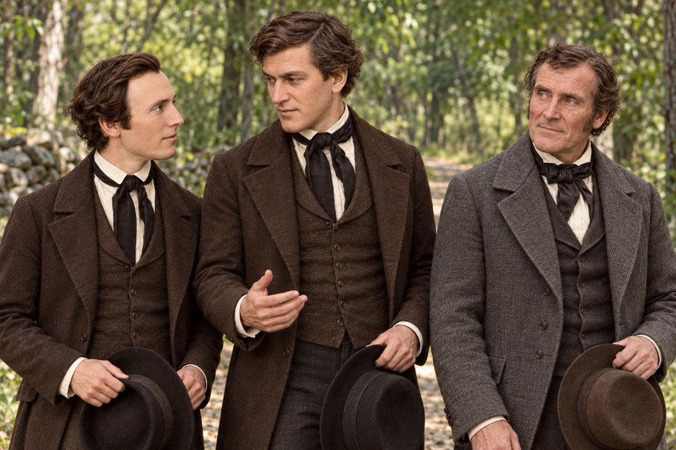 Oliver Cowdery, David Whitmer, and Martin Harris pause in an imagined conversation.