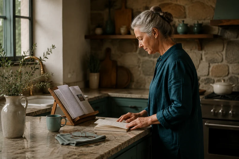 An older woman returning to her notes and a complete message
