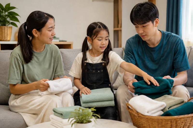 Siblings sharing a household task and listening to one another