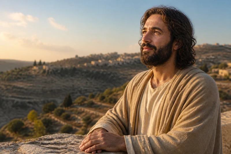 Jesus Christ looking upward in quiet prayer