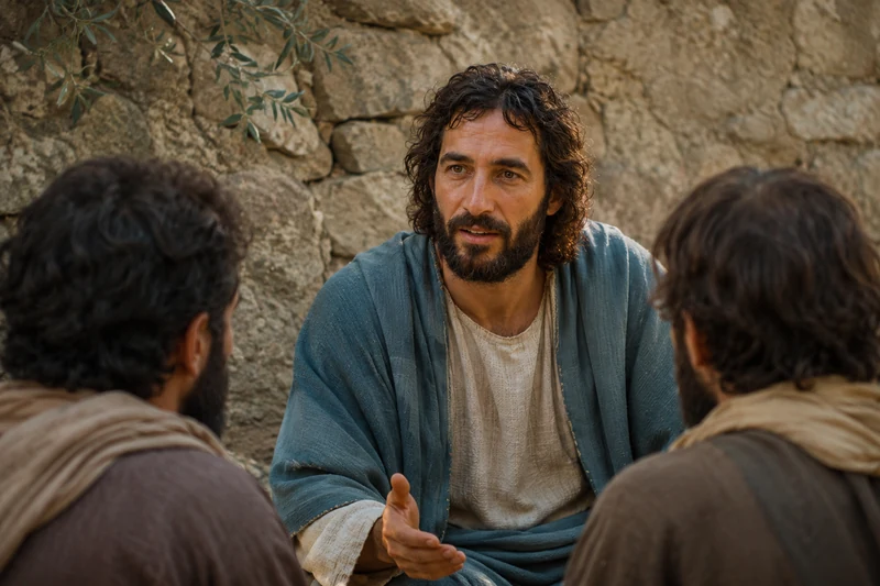 Jesus Christ teaching attentive disciples