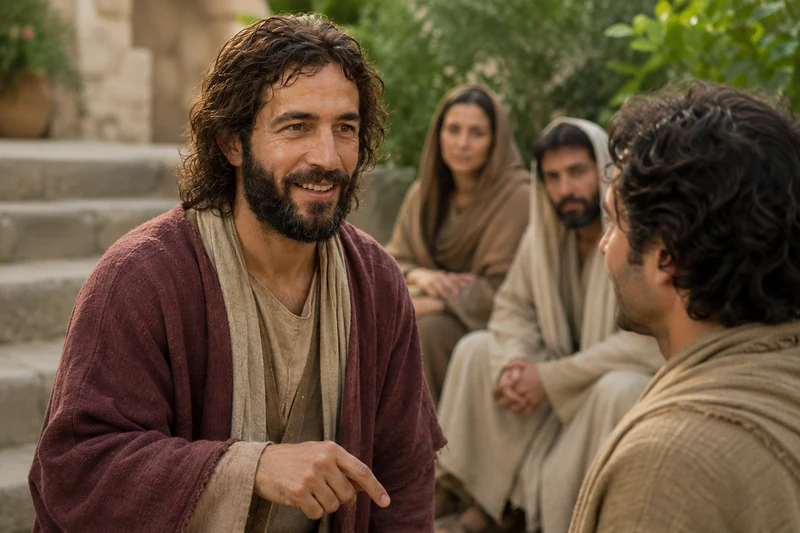 Jesus Christ explaining a teaching to a listener