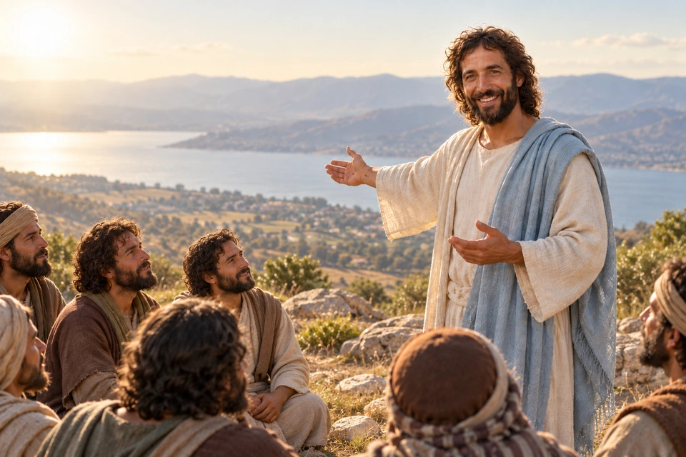 The risen Jesus commissioning disciples on a Galilean mountain.