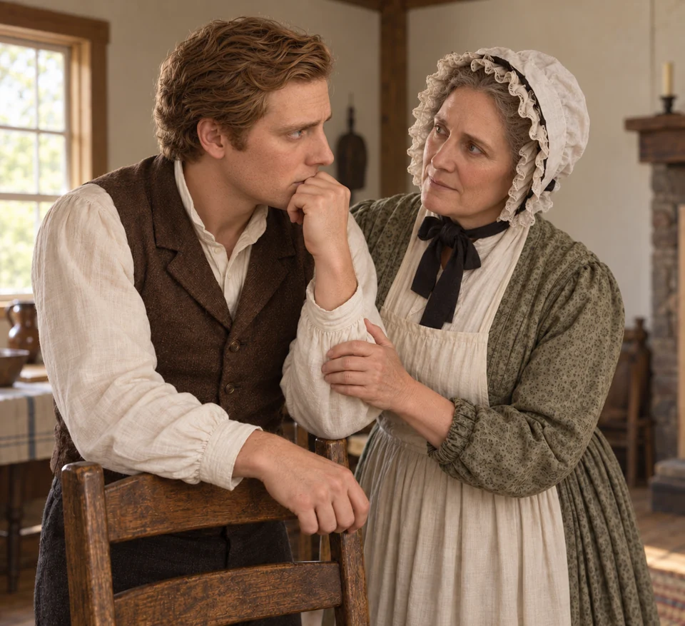 Lucy sits close to Joseph and speaks with compassion as he looks toward her.