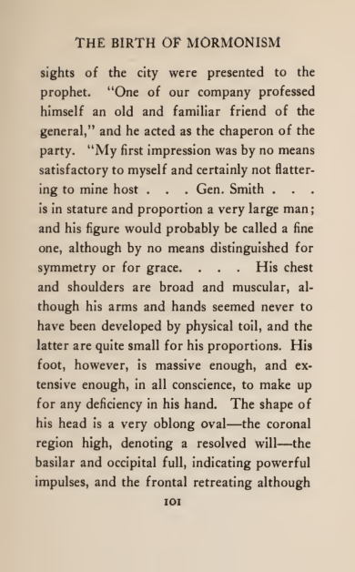 An oval described in a later transcription — The Birth of Mormonism, 1916, appendix C, printed p. 101. This later book attributes the description to an April 1844 letter printed in the Saint Louis Weekly Gazette; the original newspaper issue remains unverified.