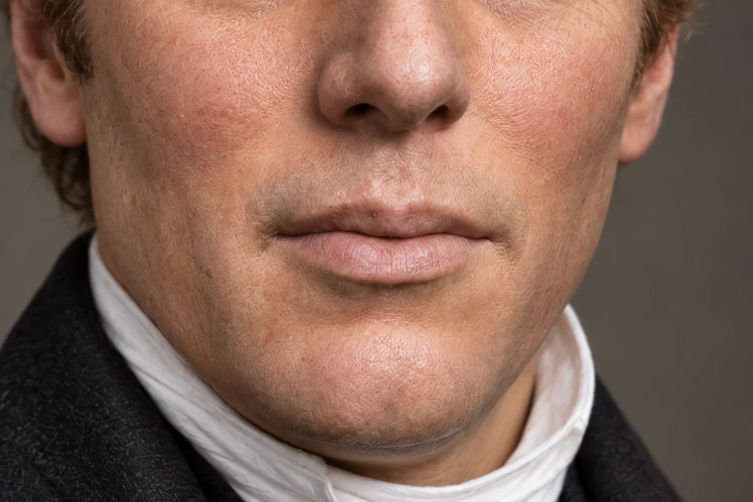 Above the mouth and within the lips in a new illustration using our adopted Joseph likeness