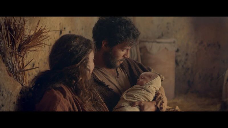 Mary and Joseph with the infant Jesus in the Church film The Christ Child.