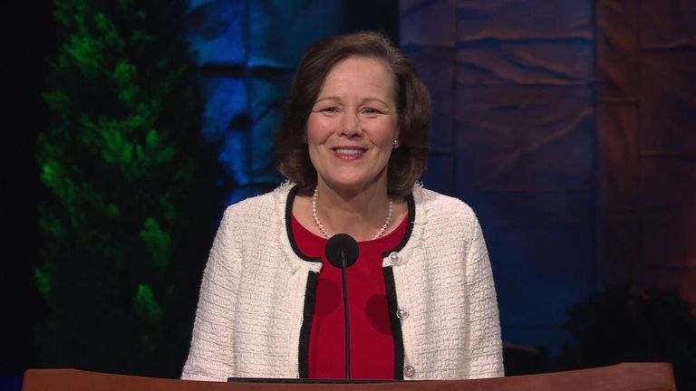 Susan H. Porter speaking at the Christmas devotional.