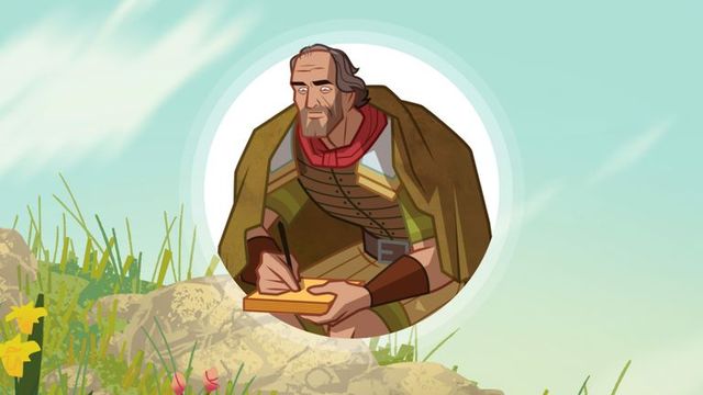 Official illustrated story preview of Moroni writing on plates