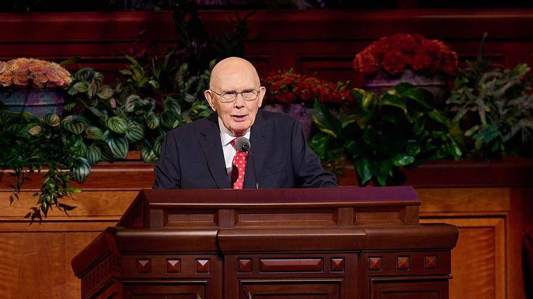 Dallin H. Oaks speaking at general conference in October 2023