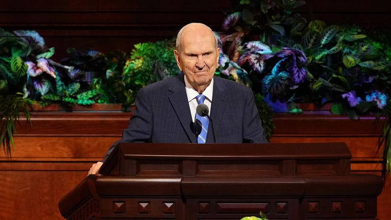 President Russell M. Nelson speaking during general conference