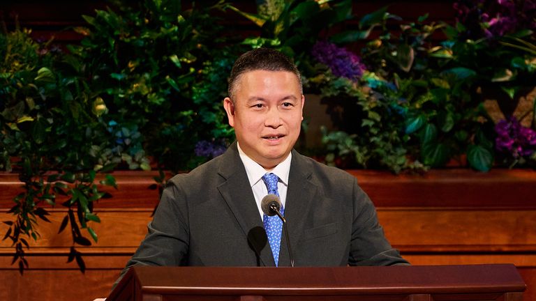 Elder Benjamin M. Z. Tai speaking at April 2025 general conference