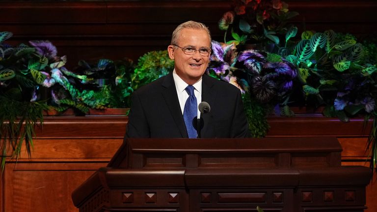 Elder Patrick Kearon speaking in April 2022